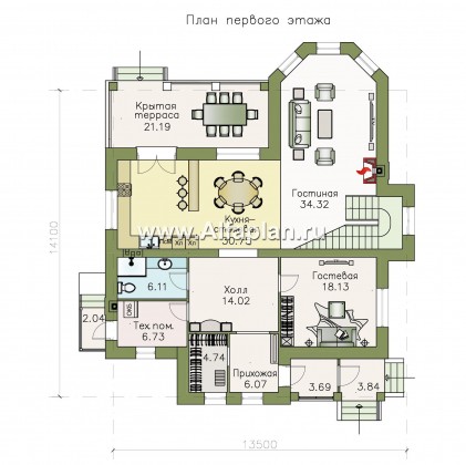 Проекты домов Альфаплан - «Затерянный рай» - коттедж с отличной планировкой - превью плана проекта №1