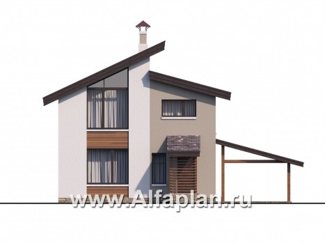 Проекты домов Альфаплан - «Оптима»- стильный небольшой дом с гаражом-навесом - превью фасада №4