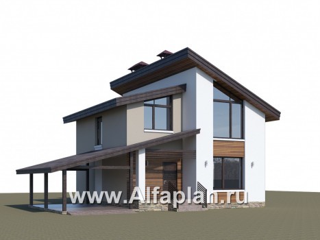Проекты домов Альфаплан - «Оптима»- стильный небольшой дом с гаражом-навесом - превью дополнительного изображения №1
