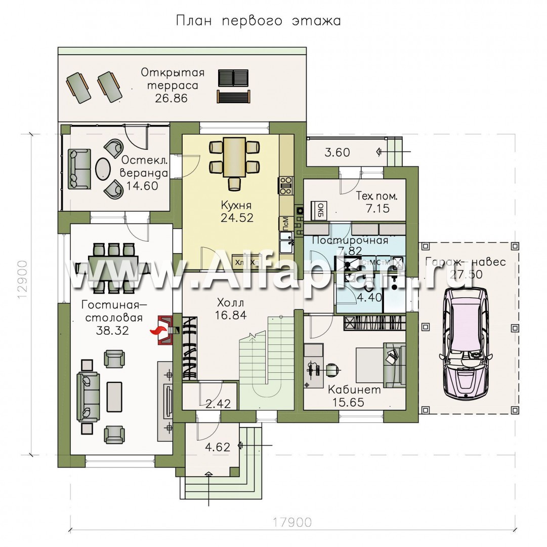 Проекты домов Альфаплан - «Оккервиль» - элегантный коттедж для большой семьи - изображение плана проекта №1