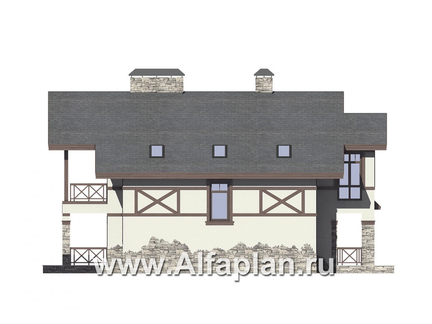 Проекты домов Альфаплан - Загородный дом с фахверком на фасадах - изображение фасада №3