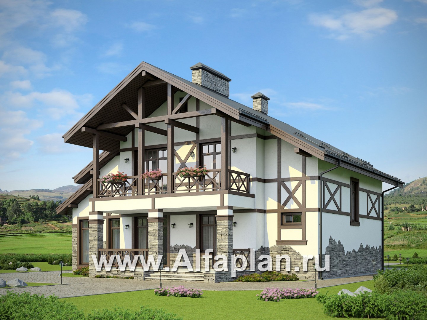 Проекты домов Альфаплан - Загородный дом с фахверком на фасадах - дополнительное изображение №2