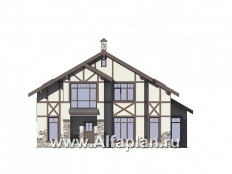 Проекты домов Альфаплан - Загородный дом с фахверком на фасадах - превью фасада №1