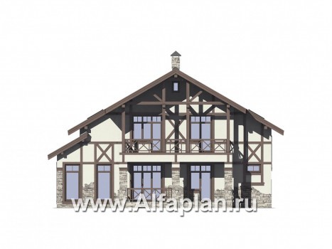 Проекты домов Альфаплан - Загородный дом с фахверком на фасадах - превью фасада №2