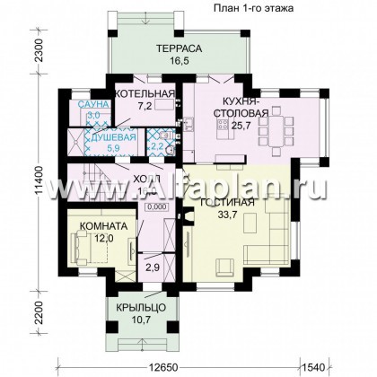 Проекты домов Альфаплан - Загородный дом с фахверком на фасадах - превью плана проекта №1