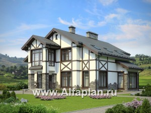 Проекты домов Альфаплан - Загородный дом с фахверком на фасадах - превью основного изображения