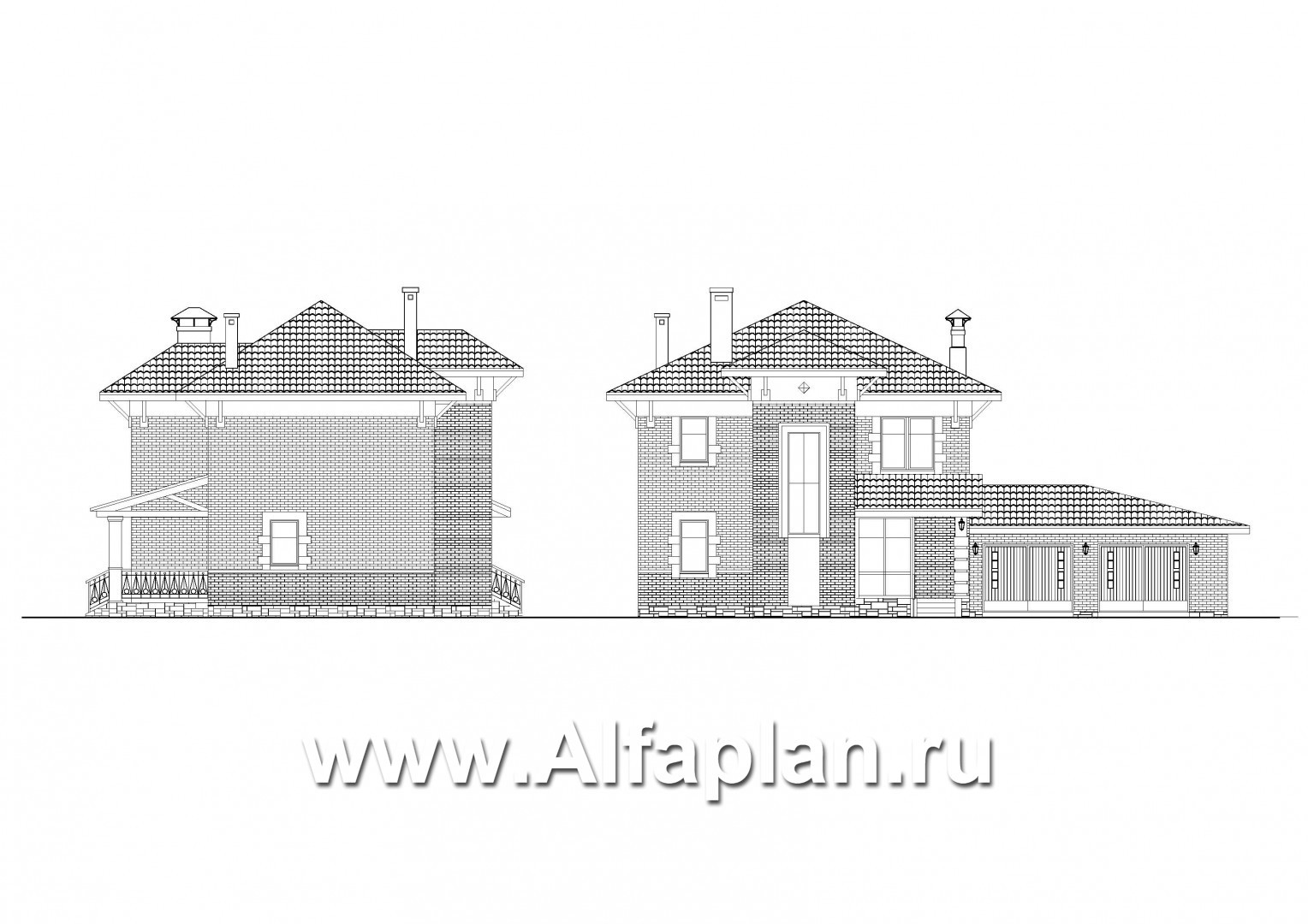 Проекты домов Альфаплан - «Виконт»- двухэтажный дом с большим гаражом и отличной планировкой - изображение фасада №1