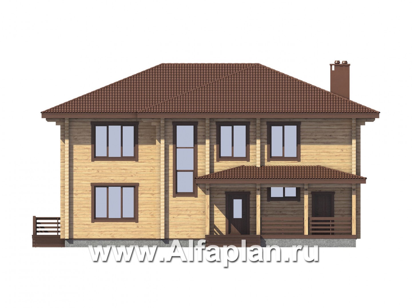 Проекты домов Альфаплан - Дом из бруса для большой семьи - изображение фасада №3