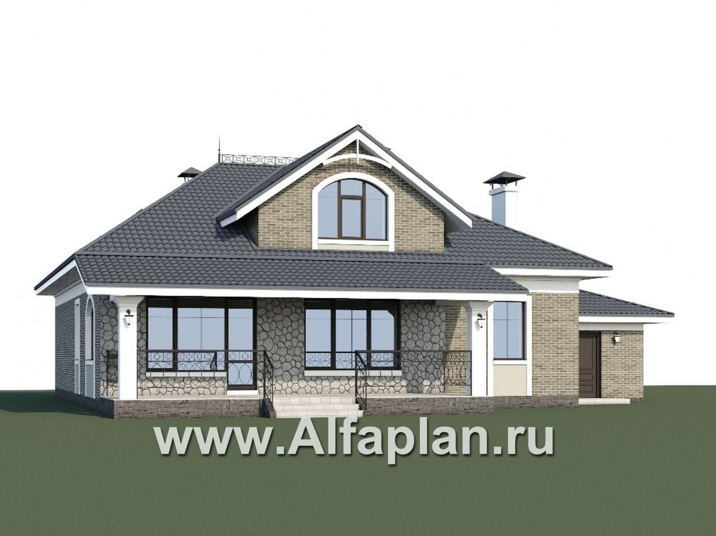 Проекты домов Альфаплан - «Валдай» - мансардный дом с гаражом и красивым эркером - дополнительное изображение №1