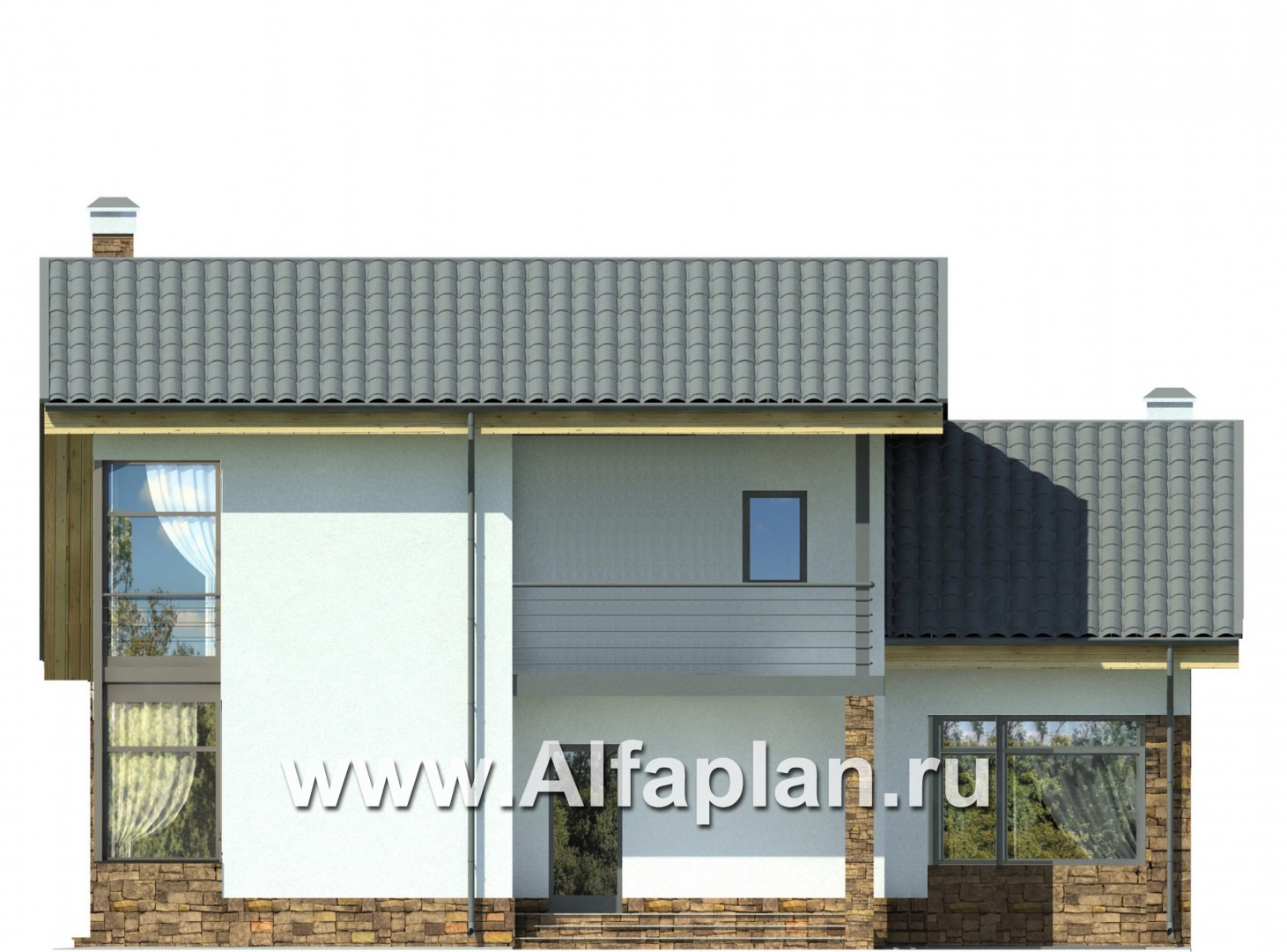 Проекты домов Альфаплан - Современный удобный загородный коттедж - изображение фасада №1