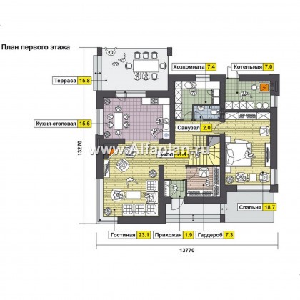 Проекты домов Альфаплан - Современный удобный загородный коттедж - превью плана проекта №1