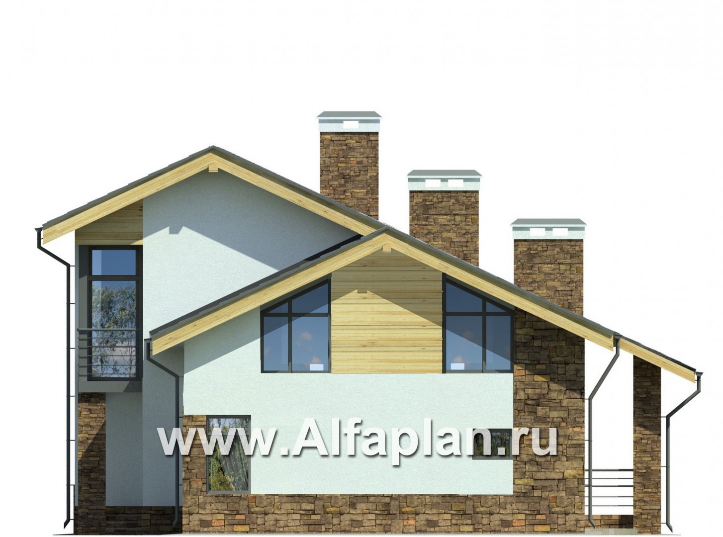 Проекты домов Альфаплан - Современный коттедж с угловым остеклением - изображение фасада №2