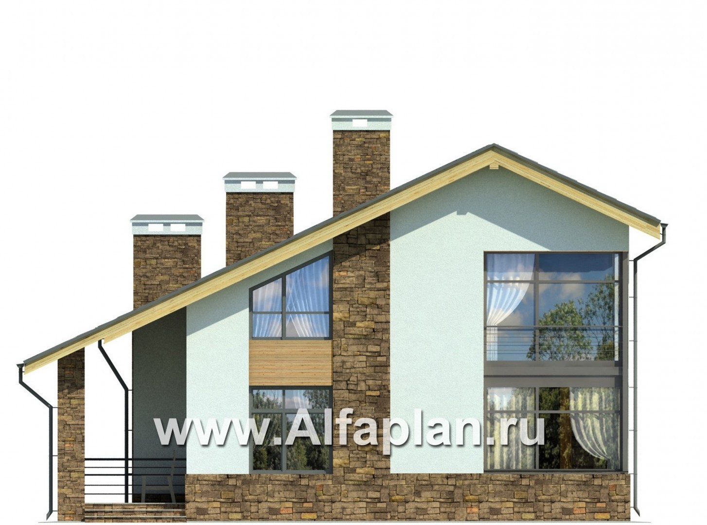 Проекты домов Альфаплан - Современный коттедж с угловым остеклением - изображение фасада №3