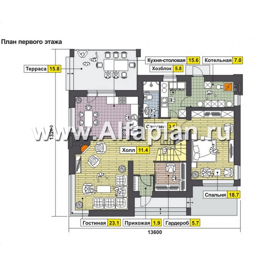 Проекты домов Альфаплан - Современный коттедж с угловым остеклением - изображение плана проекта №1