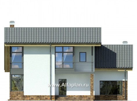Проекты домов Альфаплан - Современный коттедж с угловым остеклением - превью фасада №1
