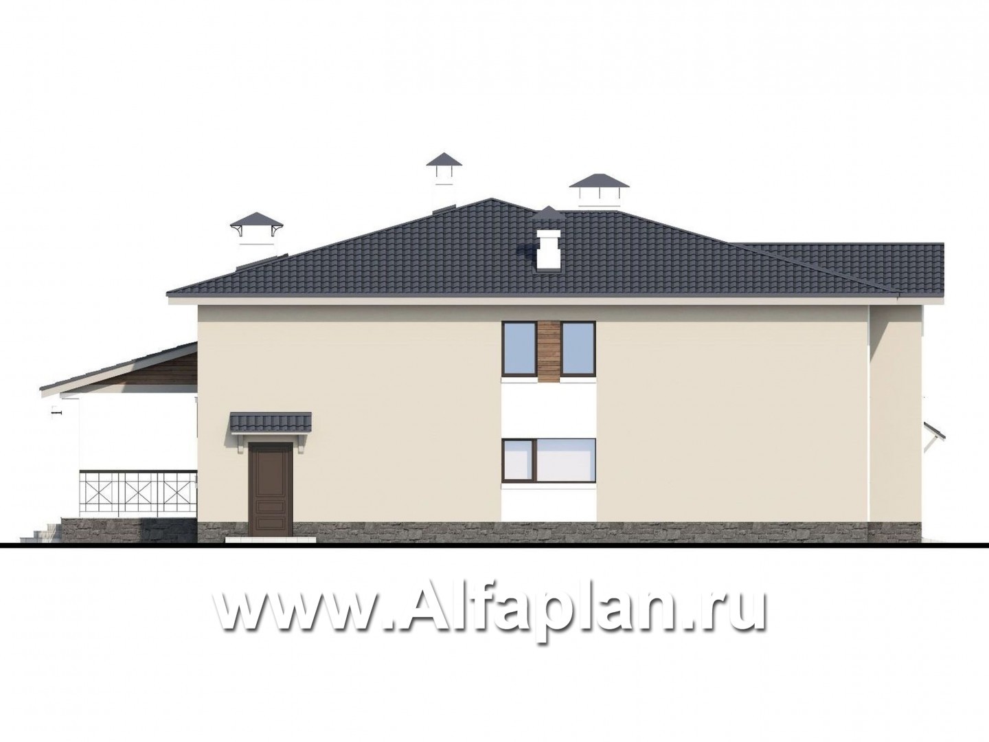 Проекты домов Альфаплан - «Мажестик» - современный коттедж в полтора этажа с гаражом - изображение фасада №3