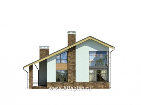 Проекты домов Альфаплан - Современный коттедж с угловым остеклением - превью фасада №3