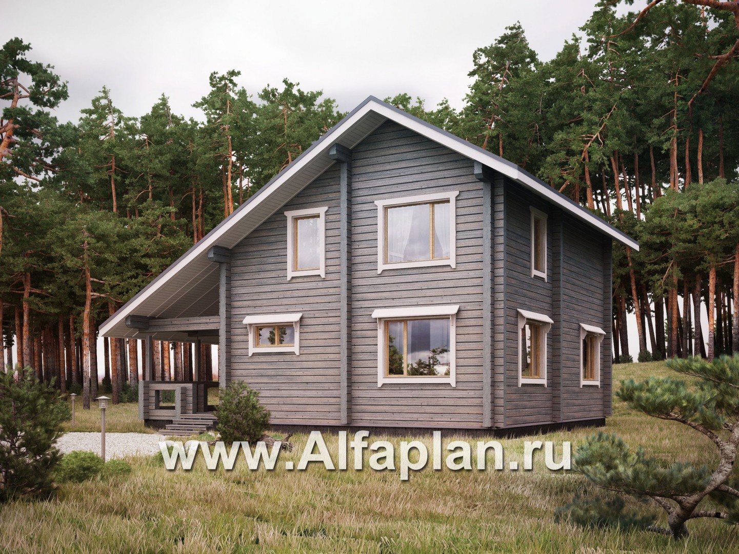 Проекты домов Альфаплан - Деревянный дом с простой двускатной кровлей - дополнительное изображение №1