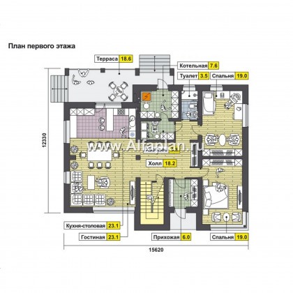 Проекты домов Альфаплан - Коттедж для большой семьи - пять спален - превью плана проекта №1