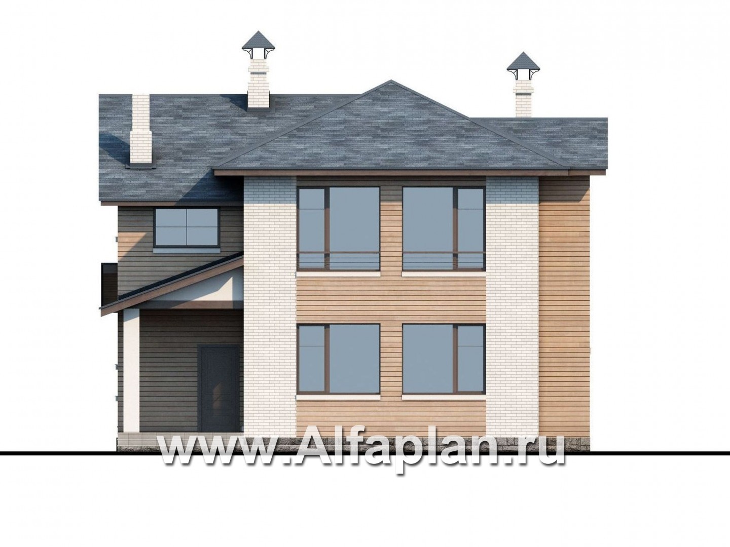 Проекты домов Альфаплан - «Безоблачный край» - двуxэтажный коттедж с эркером - изображение фасада №4