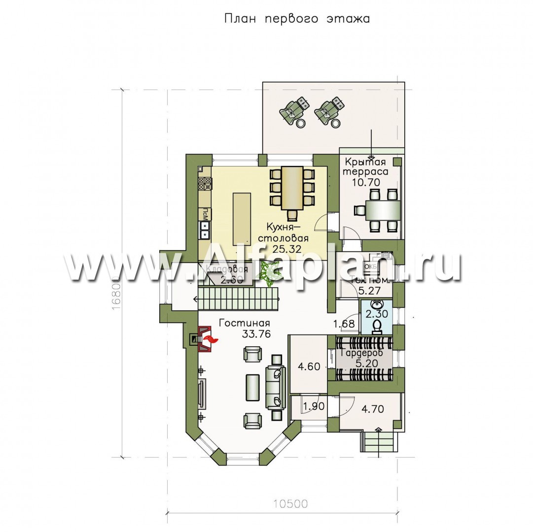 Проекты домов Альфаплан - «Безоблачный край» - двуxэтажный коттедж с эркером - план проекта №1