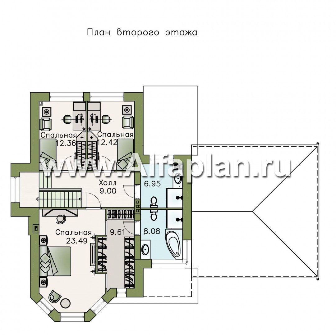 Проекты домов Альфаплан - «Безоблачный край» - коттедж с эркером и навесом для машин - план проекта №2