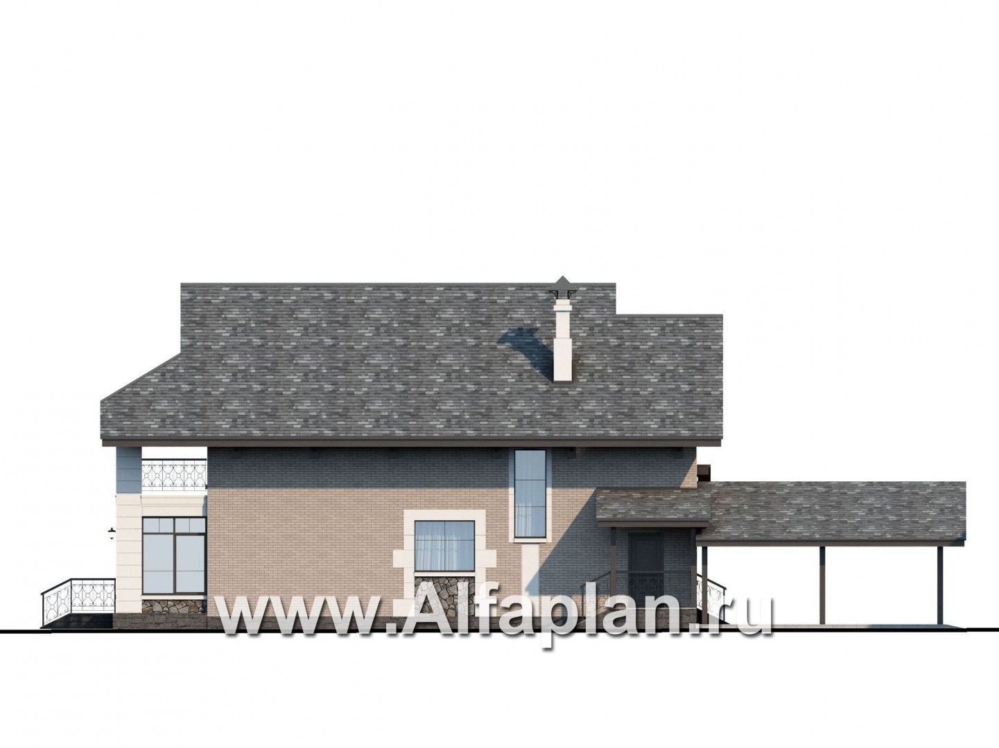 Проекты домов Альфаплан - «Одетта» - компактный дом с навесом для машины - изображение фасада №3