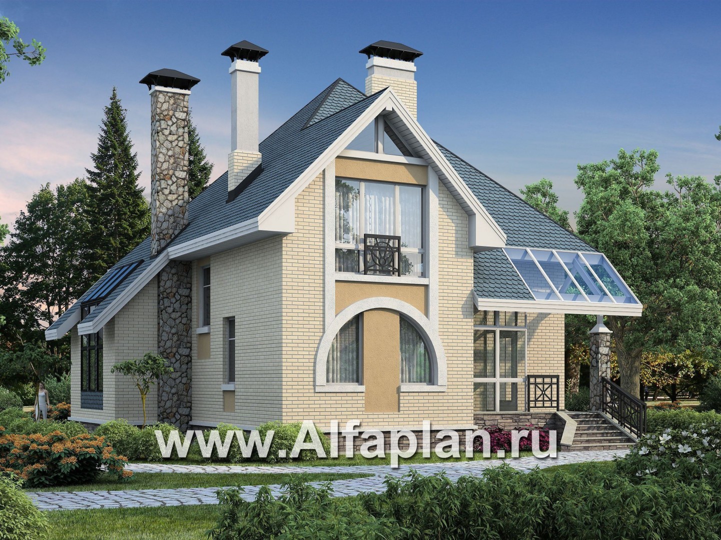 Проекты домов Альфаплан - Коттедж с окнами верхнего света - основное изображение