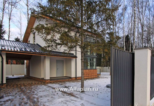 Проекты домов Альфаплан - Двухэтажный кирпичный коттедж с угловым витражом - превью дополнительного изображения №4