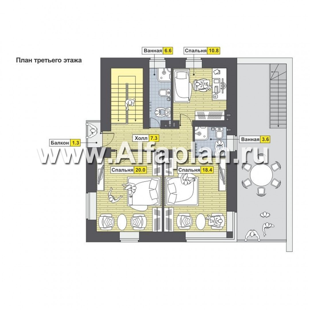 Проекты домов Альфаплан - Трехэтажный кирпичный коттедж - изображение плана проекта №3