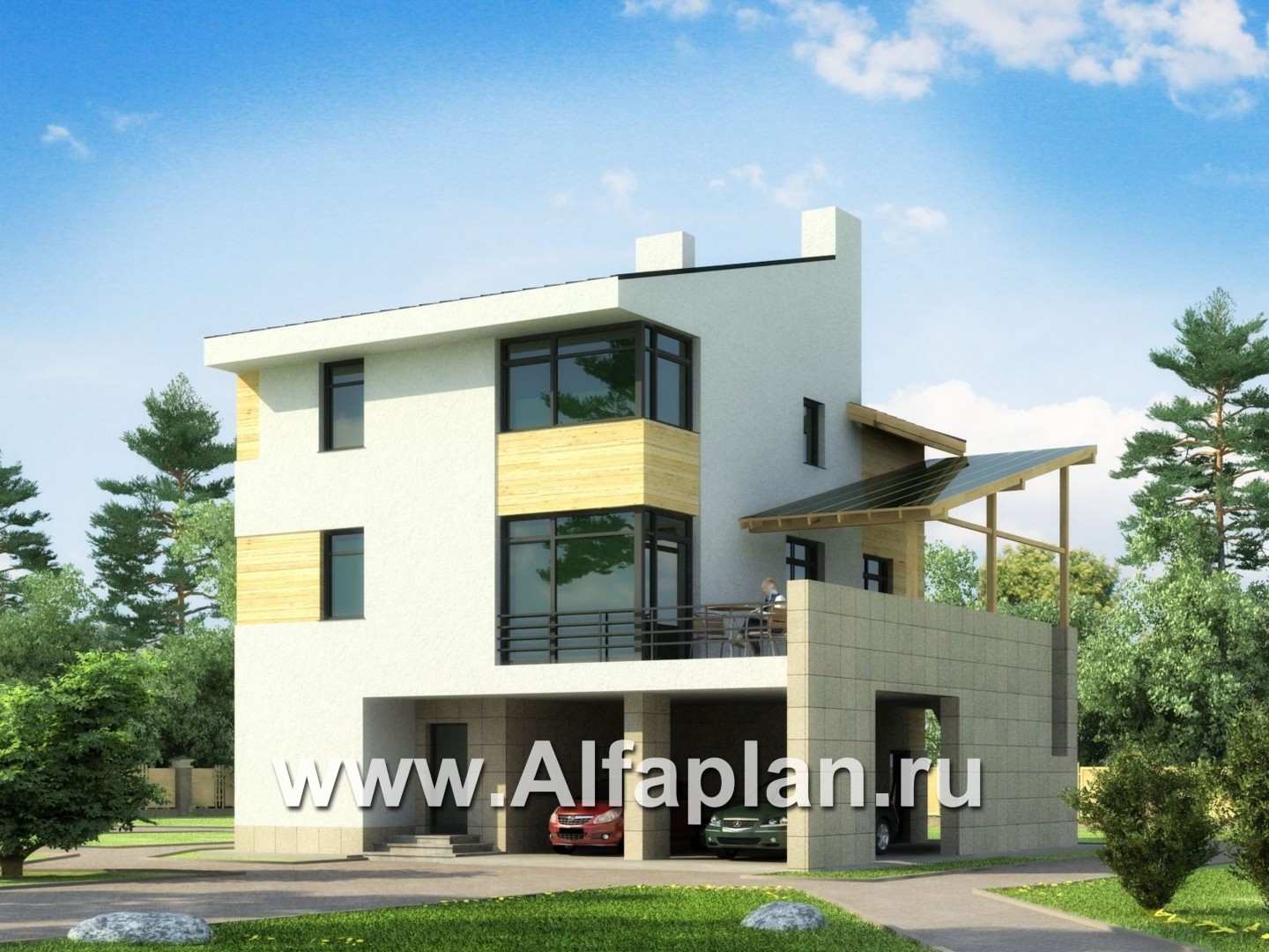 Проекты домов Альфаплан - Трехэтажный кирпичный коттедж - основное изображение