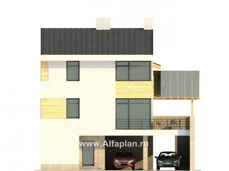 Проекты домов Альфаплан - Трехэтажный кирпичный коттедж - превью фасада №1