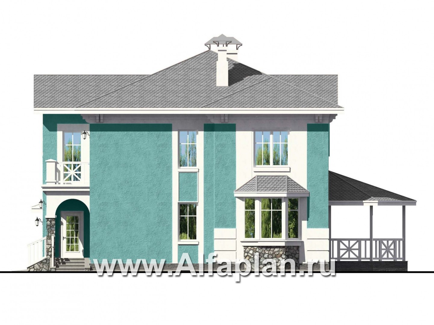 Проекты домов Альфаплан - «Белоостров» - классический коттедж с отличной планировкой - изображение фасада №2