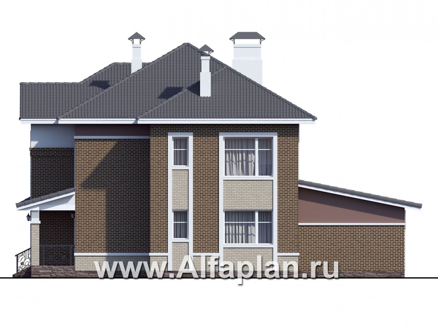 Проекты домов Альфаплан - «Арно» - проект двухэтажного дома, особняк с двусветной гостиной, с террасой и сауной, с бассейном - изображение фасада №2
