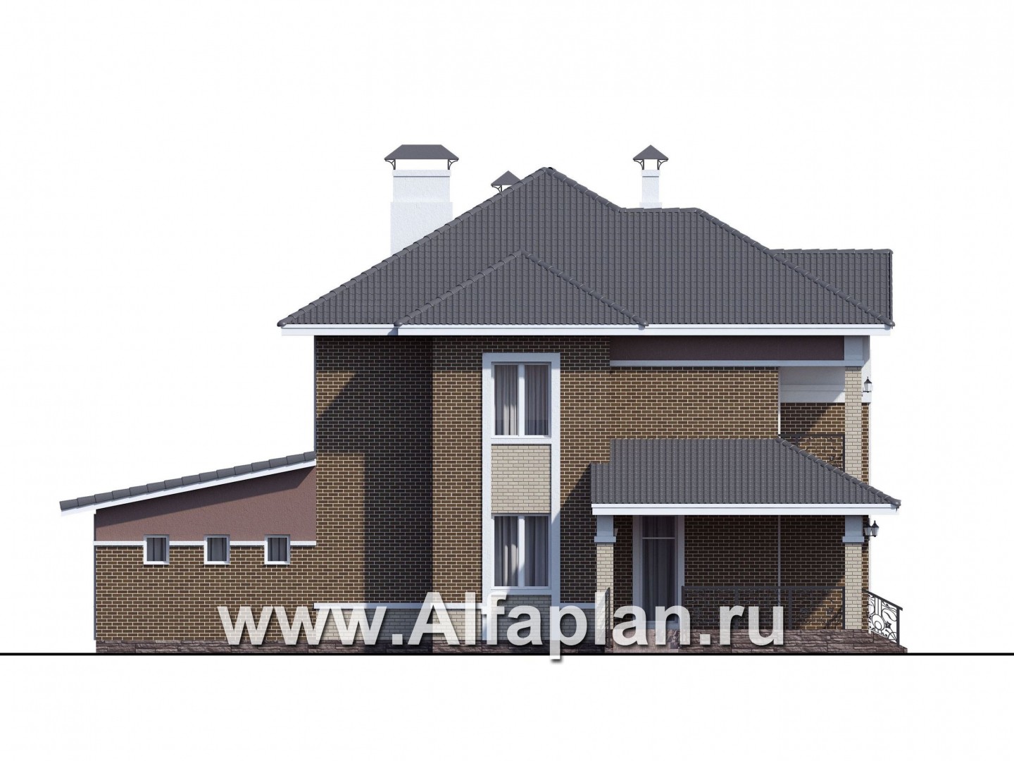 Проекты домов Альфаплан - «Арно» - проект двухэтажного дома, особняк с двусветной гостиной, с террасой и сауной, с бассейном - изображение фасада №3