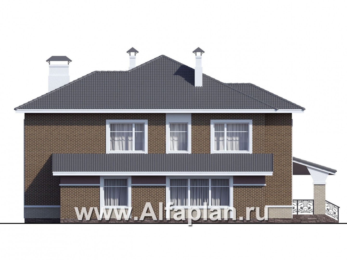 Проекты домов Альфаплан - «Арно» - проект двухэтажного дома, особняк с двусветной гостиной, с террасой и сауной, с бассейном - изображение фасада №4