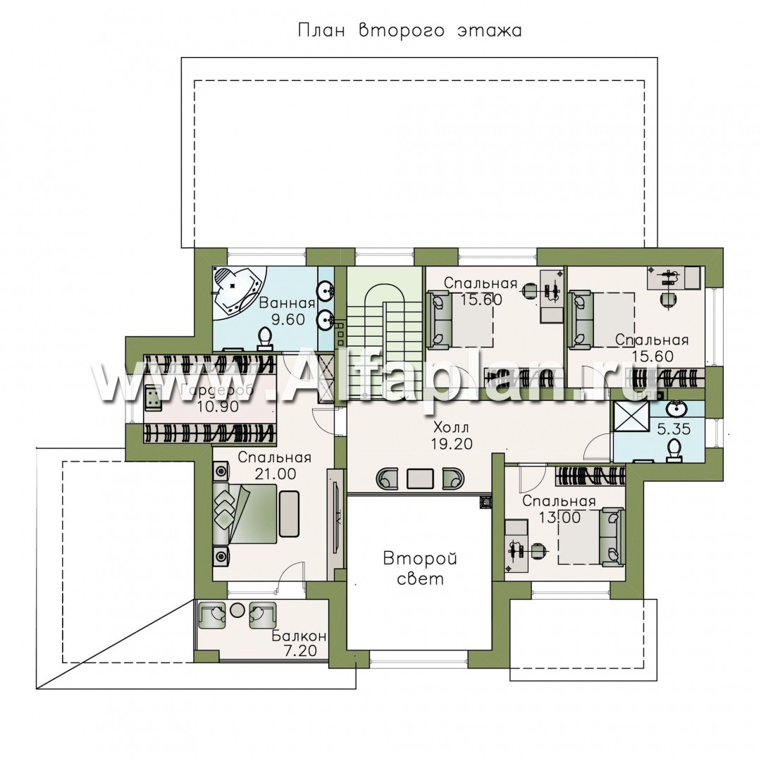 Проекты домов Альфаплан - «Арно» - проект двухэтажного дома, особняк с двусветной гостиной, с террасой и сауной, с бассейном - изображение плана проекта №2