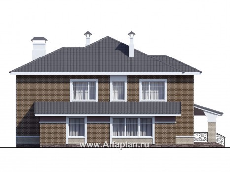 Проекты домов Альфаплан - «Арно» - проект двухэтажного дома, особняк с двусветной гостиной, с террасой и сауной, с бассейном - превью фасада №4
