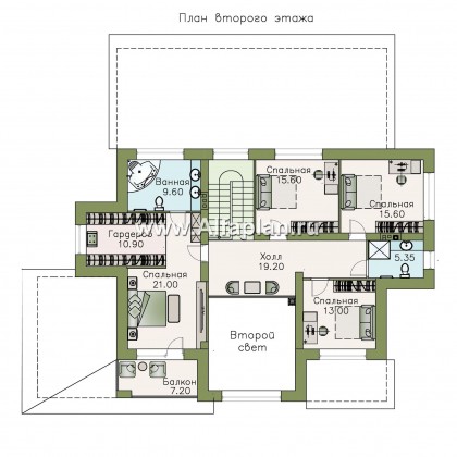 Проекты домов Альфаплан - «Арно» - проект двухэтажного дома, особняк с двусветной гостиной, с террасой и сауной, с бассейном - превью плана проекта №2