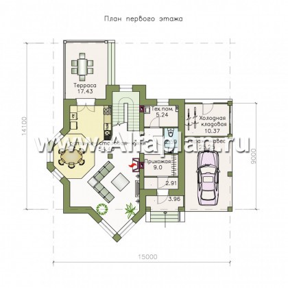 Проекты домов Альфаплан - «Бригантина» - проект коттеджа с оригинальным планом - превью плана проекта №1