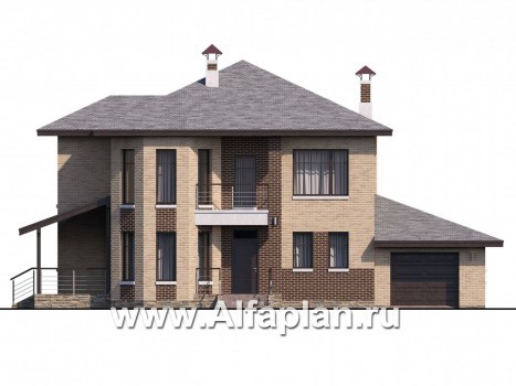 Проекты домов Альфаплан - «Статус» - современный комфортный дом с гаражом и террасой - превью фасада №1