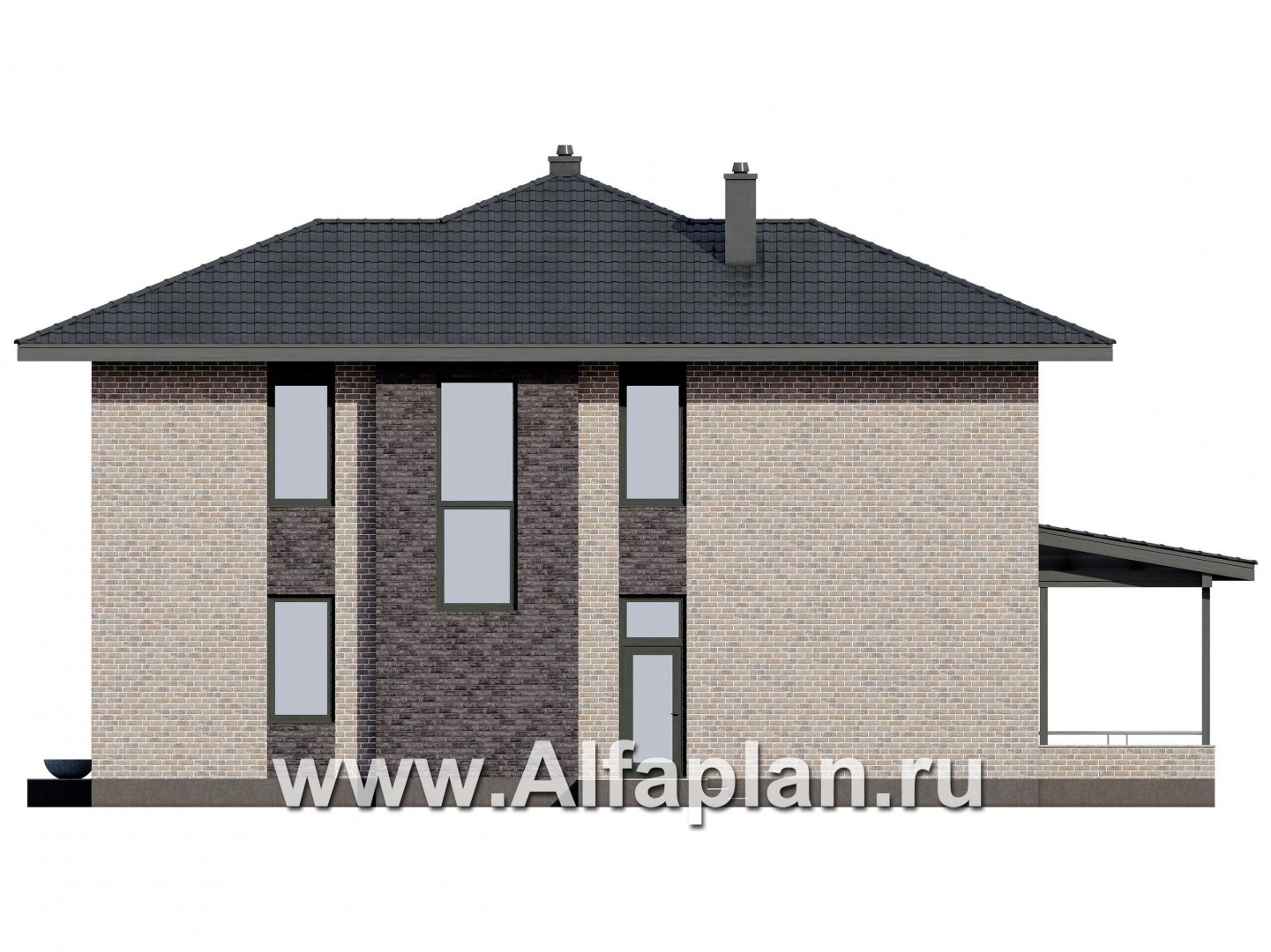 Проекты домов Альфаплан - Современный двухэтажный дом из газобетона - изображение фасада №3