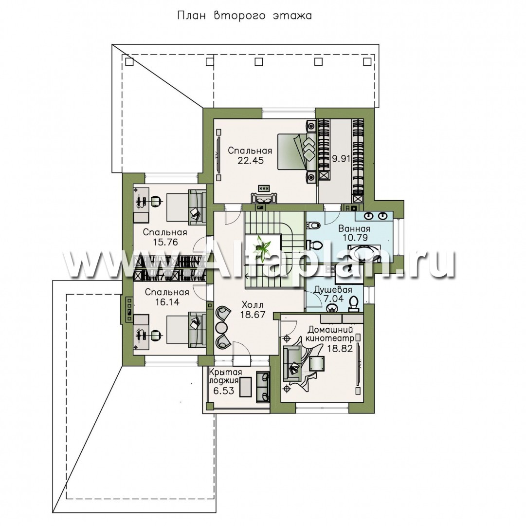 Проекты домов Альфаплан - «Орлов» - классический комфортабельный коттедж с гаражом - план проекта №2