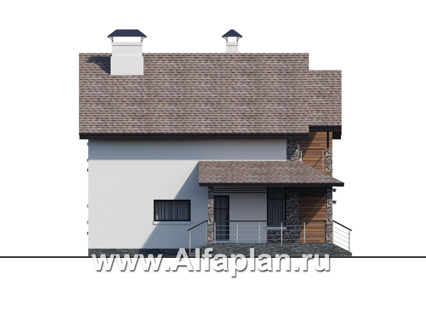 Проекты домов Альфаплан - Компактный дом с четырьмя спальными и угловой террасой - изображение фасада №3