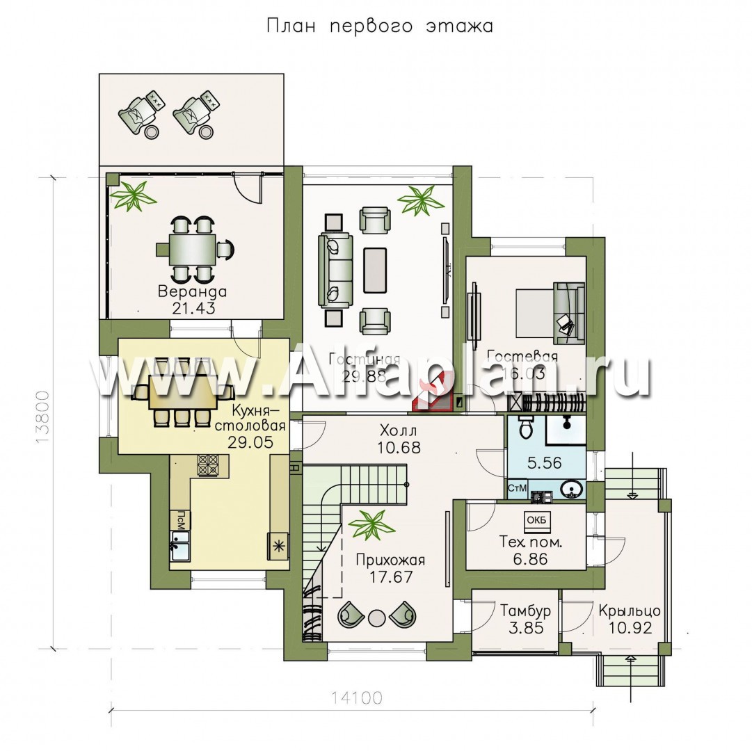 Проекты домов Альфаплан - «Аутентик» - современный комфортабельный двухэтажный коттедж - план проекта №1