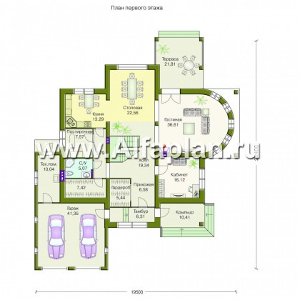 Проекты домов Альфаплан - «Коралл»- респектабельный особняк с полукруглой гостиной - превью плана проекта №1