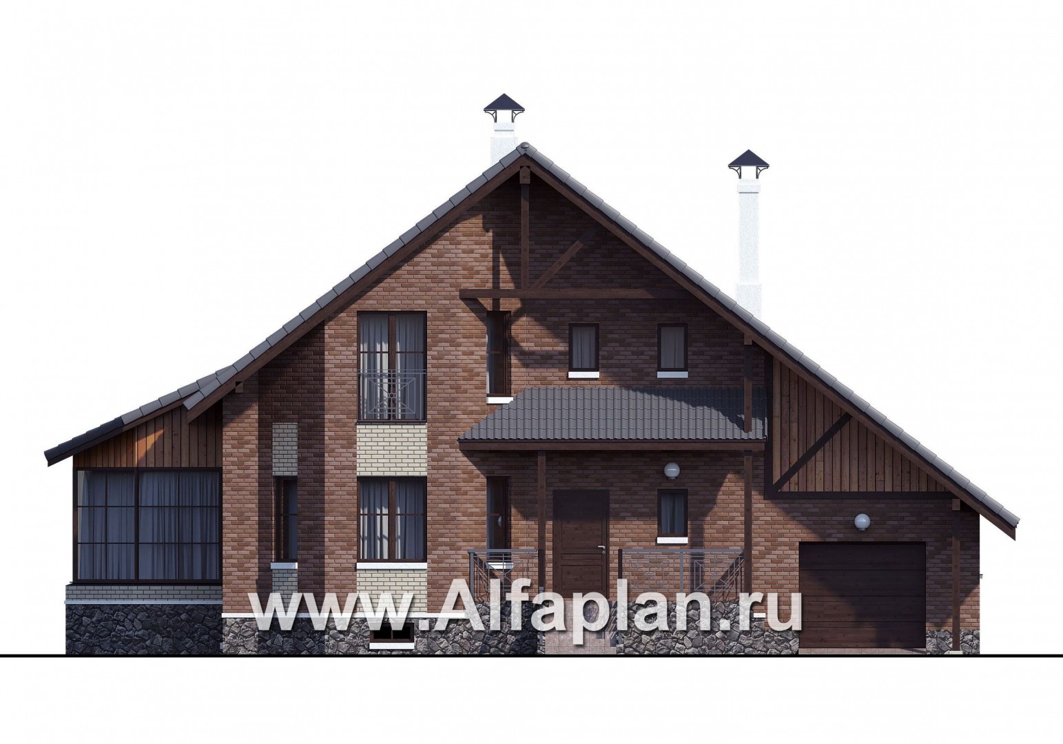 Проекты домов Альфаплан - «Регенсбург Плюс» - коттедж с цокольным этажом и верандой - изображение фасада №1