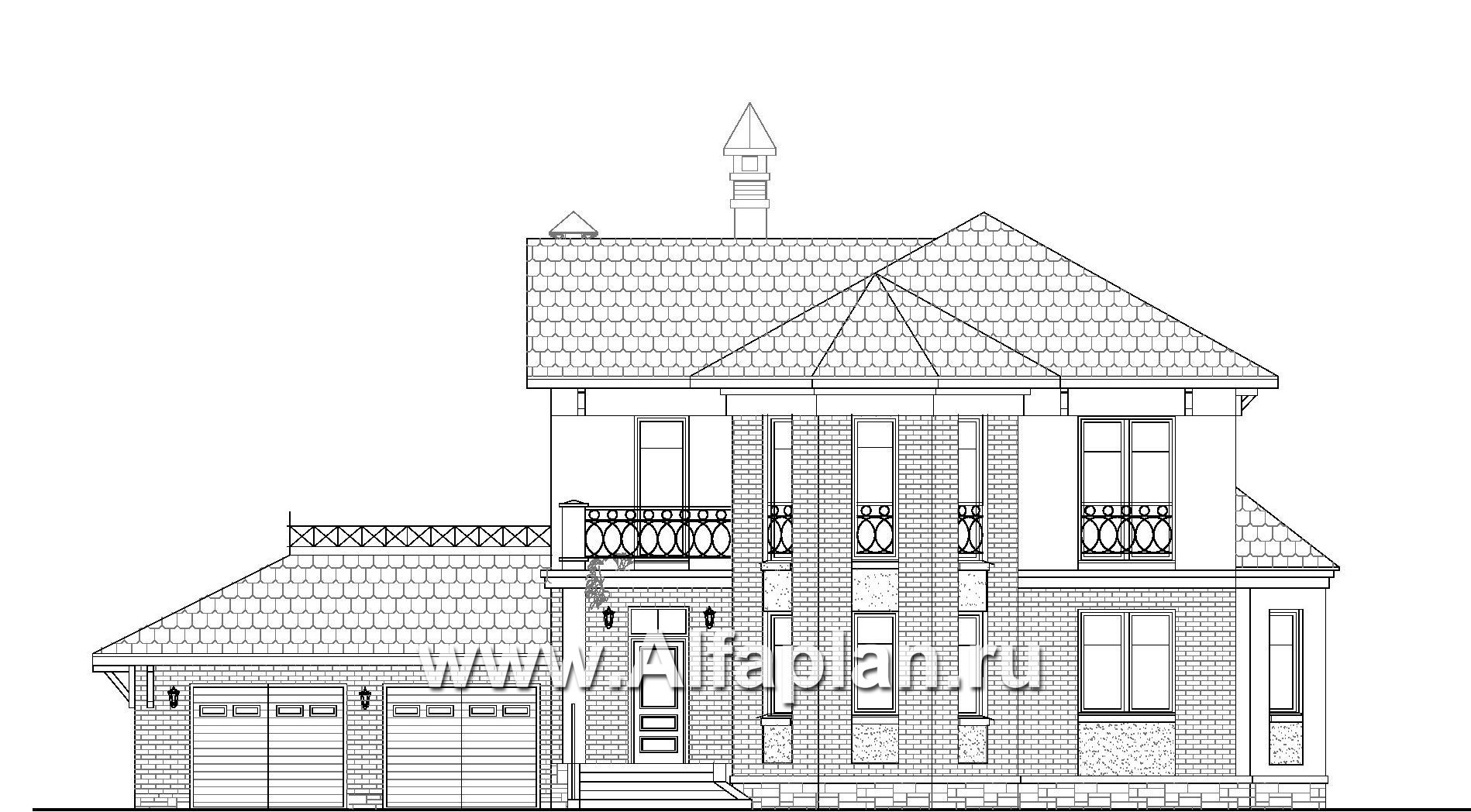 Проекты домов Альфаплан - «Классический»- двухэтажный особняк с эркером и гаражом на два автомобиля - изображение фасада №1