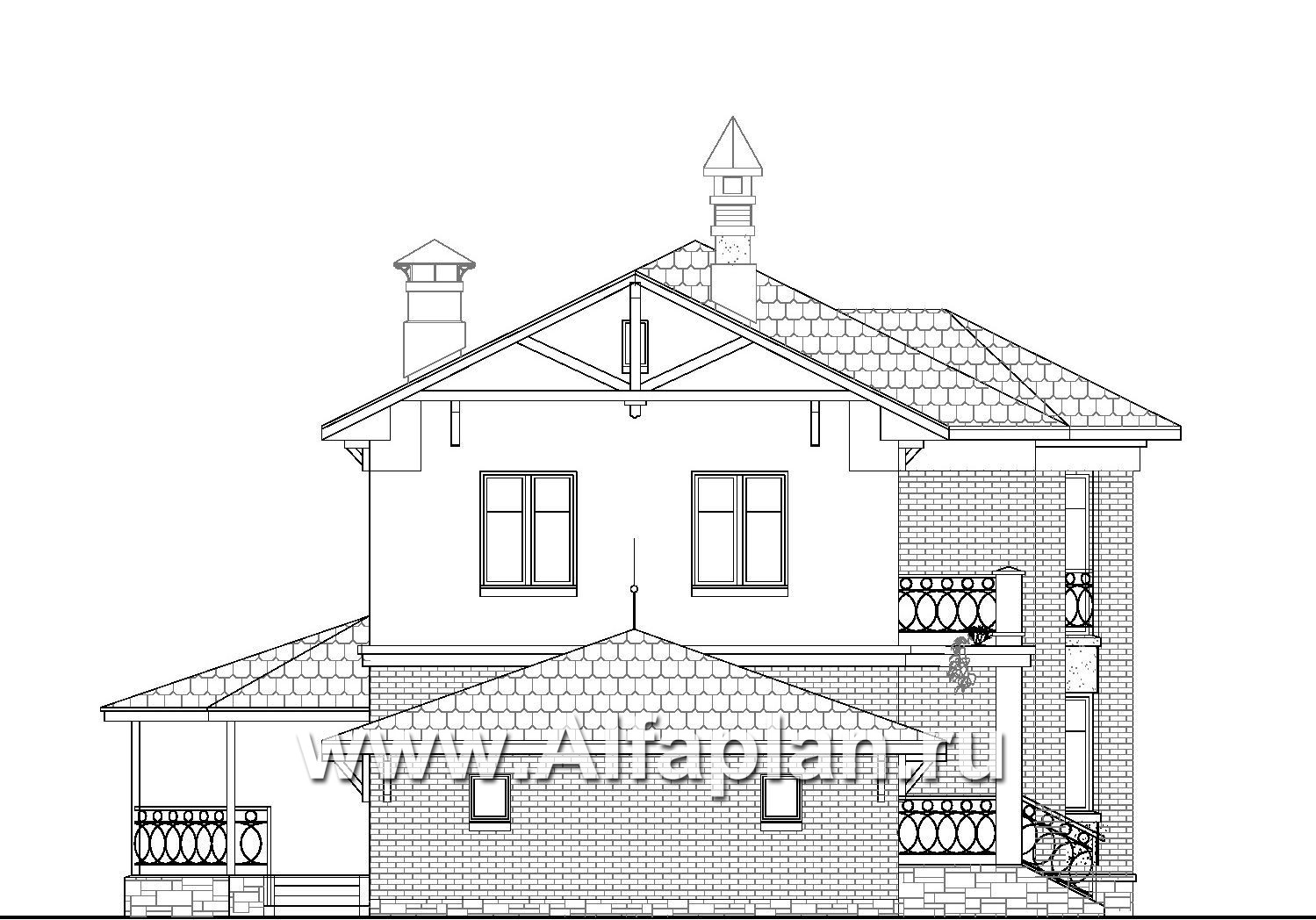 Проекты домов Альфаплан - «Классика»- двухэтажный особняк с эркером и гаражом на два автомобиля - изображение фасада №3