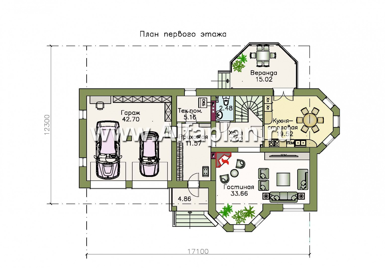Проекты домов Альфаплан - «Классический»- двухэтажный особняк с эркером и гаражом на два автомобиля - изображение плана проекта №1